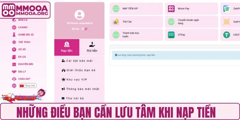 Nhớ vài điều quan trọng khi nạp tiền để tránh lỗi