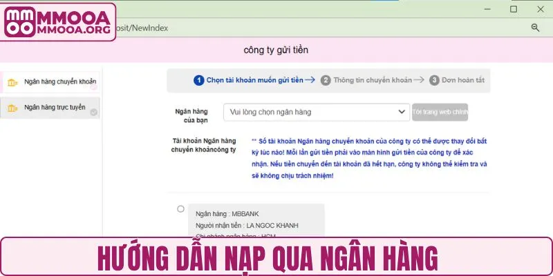 Nạp tiền MMOO qua ngân hàng nhanh và an toàn