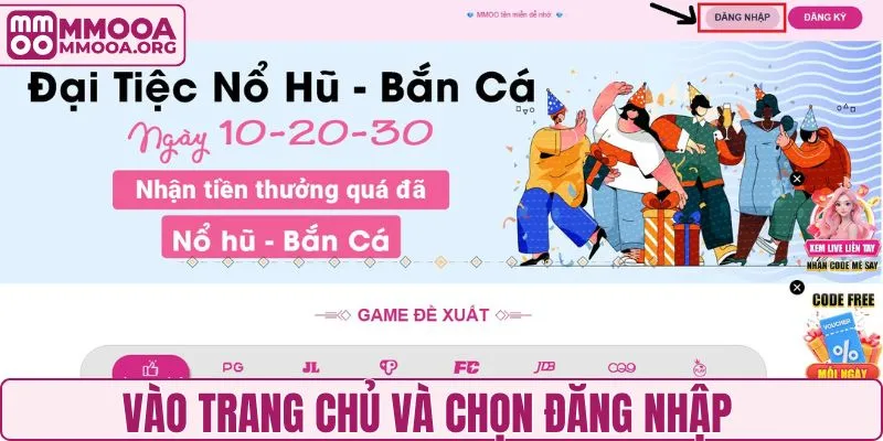 Vào đúng trang chủ và chọn lệnh đăng nhập MMOO